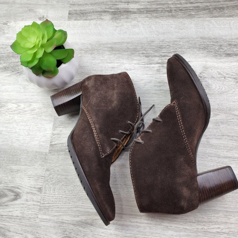 LL Bean Boots Block Heels with Shoe Laces Suede Leather Brown Size 9M